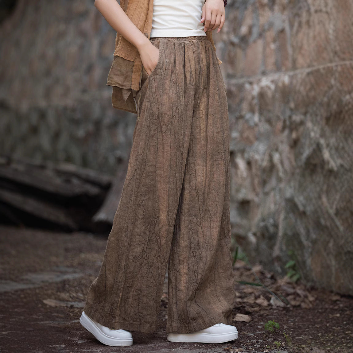 Damen weite Leinenhose mit eleganter Textur