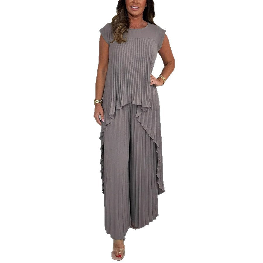 Damen elegantes Plissee-Jumpsuit mit asymmetrischem Saum und fließendem Design