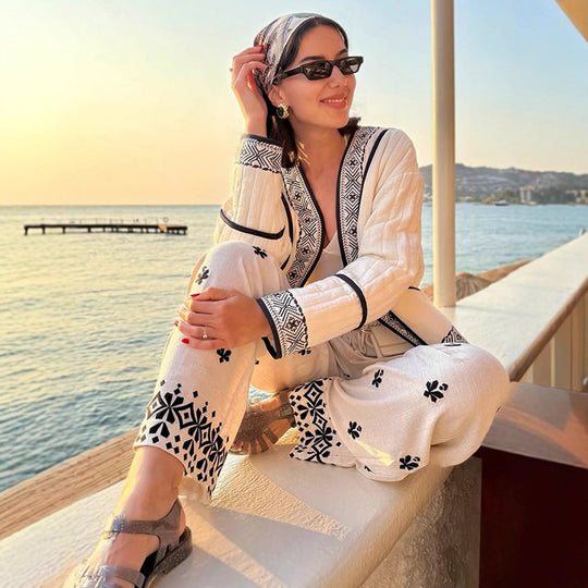 Damen Gestepptes Kimono-Cardigan mit geometrischer Stickbordüre Shop Nory