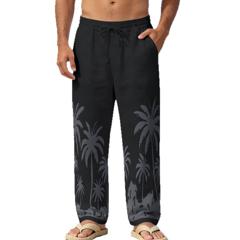 Herren Leinenoptik-Strandhose mit Palmenprint Relaxed-Fit und Kordelzug Shop Nory