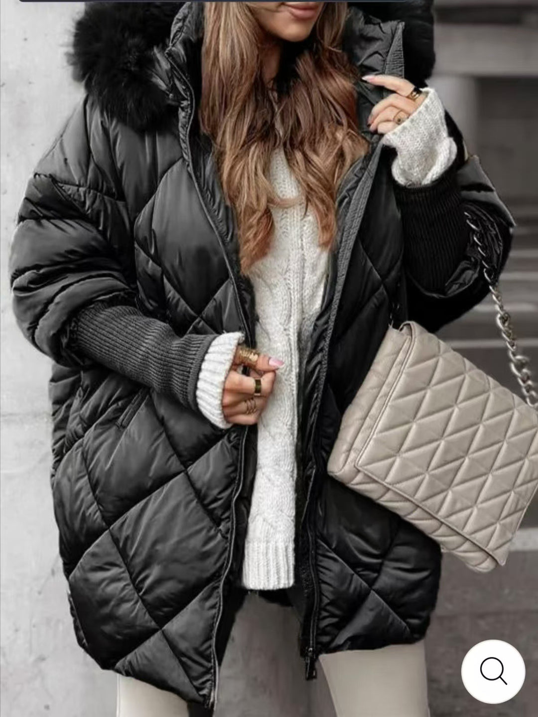 Damen nan weit geschnittener gesteppter Winterparka mit Kapuze Kunstpelzbesatz und Rippbündchen Shop Nory