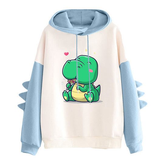 Damen nan Kapuzenpullover mit niedlichem Dinosaurierprint, kuscheligem Innenfutter und dreidimensionalen Ärmeldetails Shop Nory