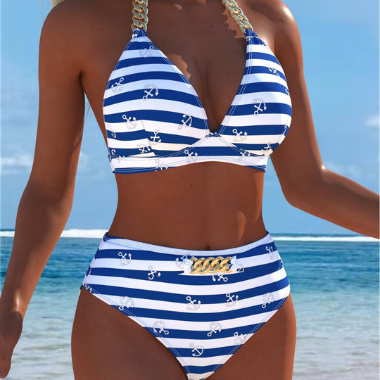 Damen Bikini mit luxuriösem Marmormuster und edlen Details