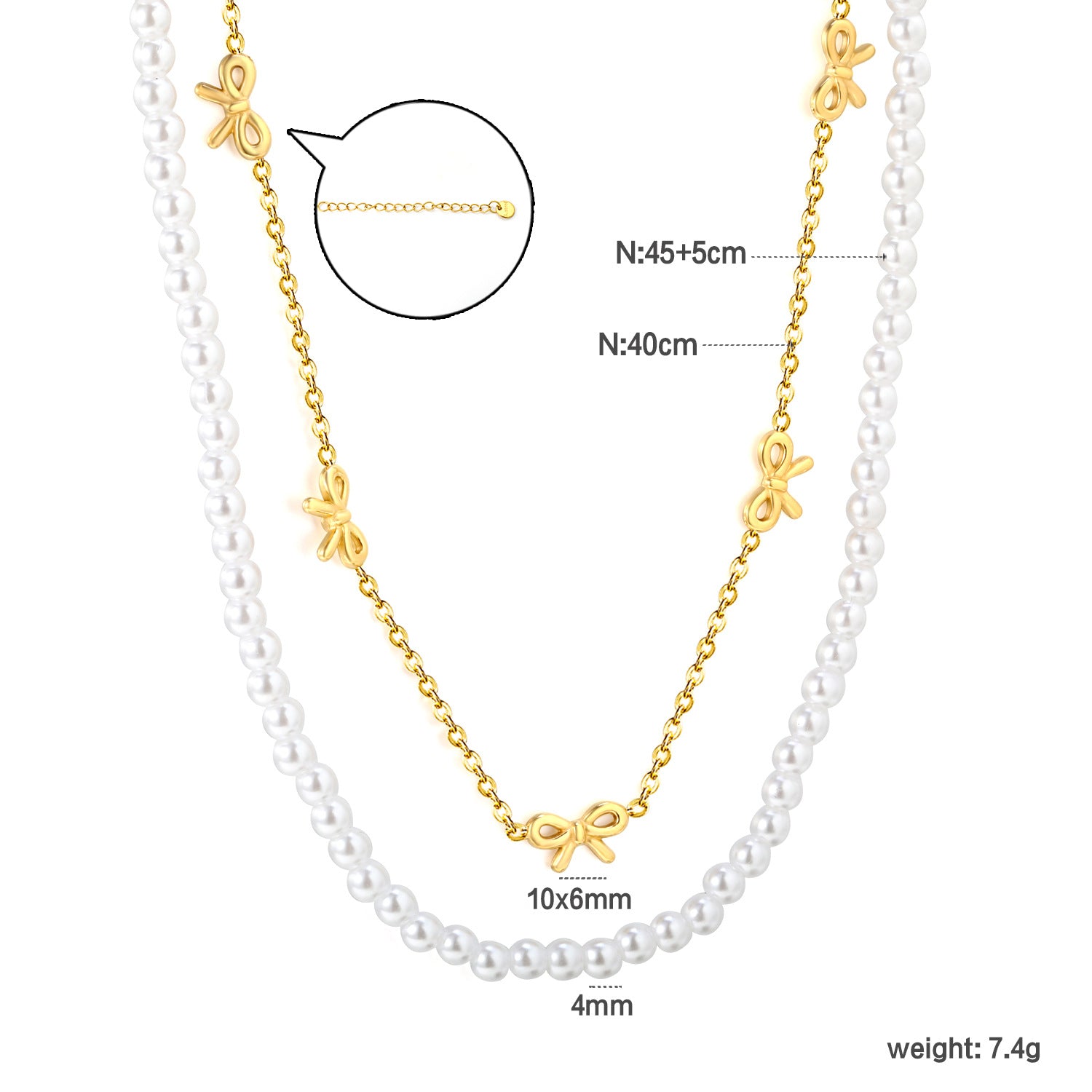 Damen mehrlagige Halskette mit zarten Perlen und eleganten Schleifenanhängern Shop Nory