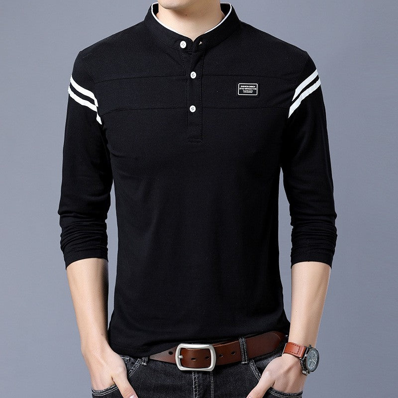 Herren Slim-Fit Langarm-Henley mit Stehkragen und Schulterstreifen Shop Nory