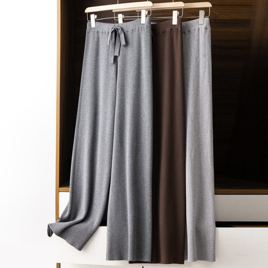 Damen Weite Rippstrick-Hose mit Tunnelzug und fließender Palazzo-Silhouette Shop Nory