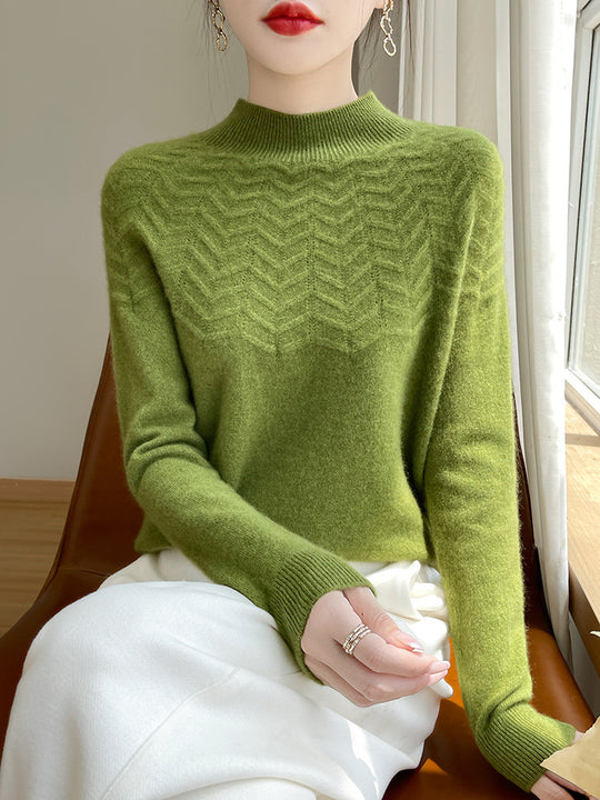 Damen Weicher Feinstrick-Mockneckpullover mit Chevron-Ajour und Kaschmirlook Shop Nory