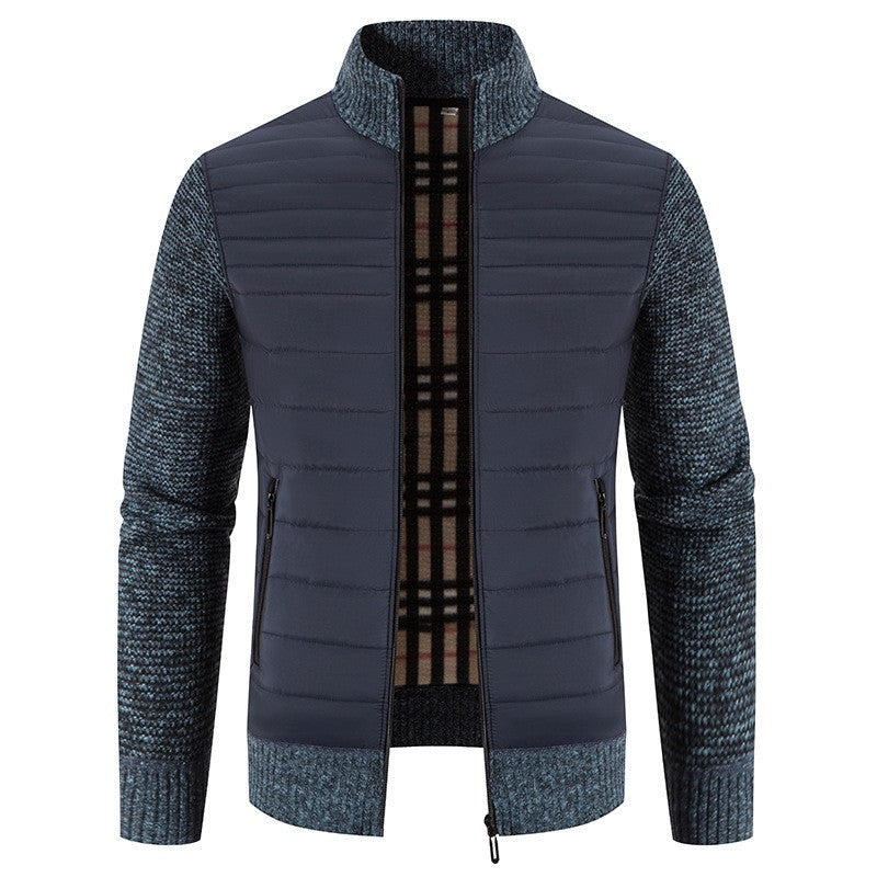 Herren Steppjacke mit modernem Strickärmeln und hohem Kragen