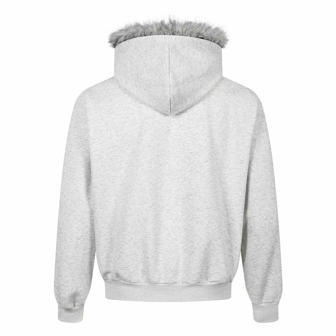 Damen Kapuzen‑Sweatjacke mit Kunstfellbesatz, Frontzip und Collage‑Print Shop Nory