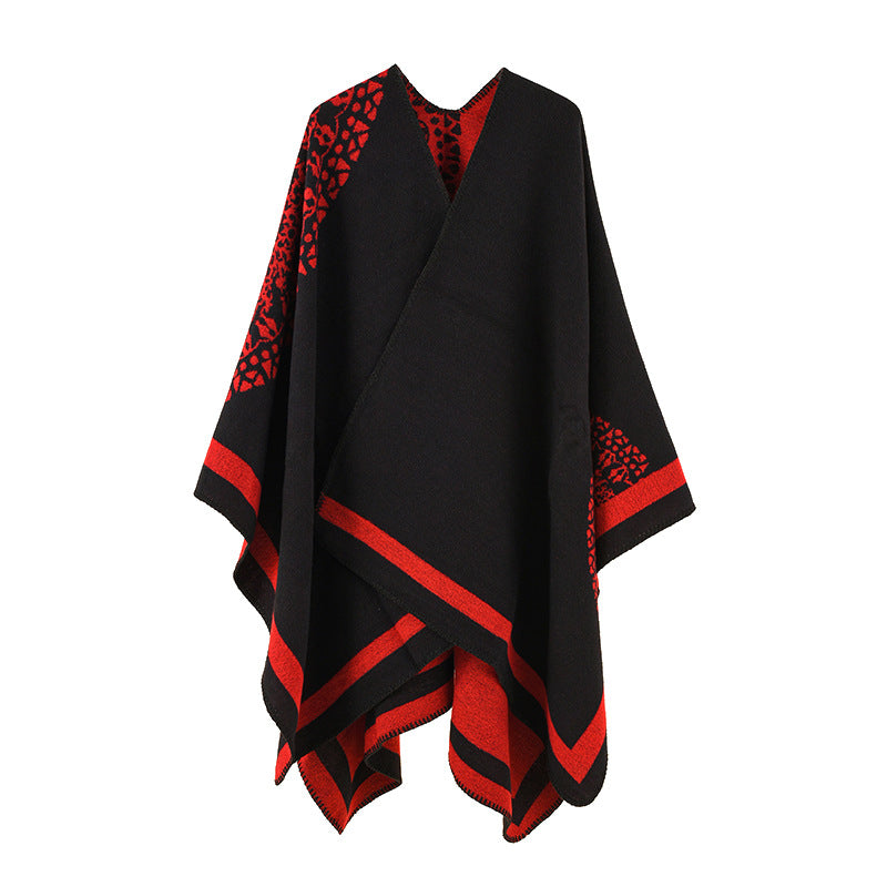 Damen Oversized Strickponcho mit Musterbesatz und asymmetrischem Saum Shop Nory