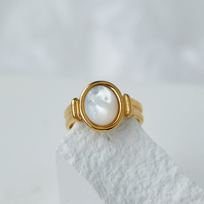 Damen eleganter Goldring mit Perlmutt-Einsatz Shop Nory