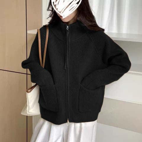 Damen Hochwertiger Strickjacke mit Reißverschluss Shop Nory