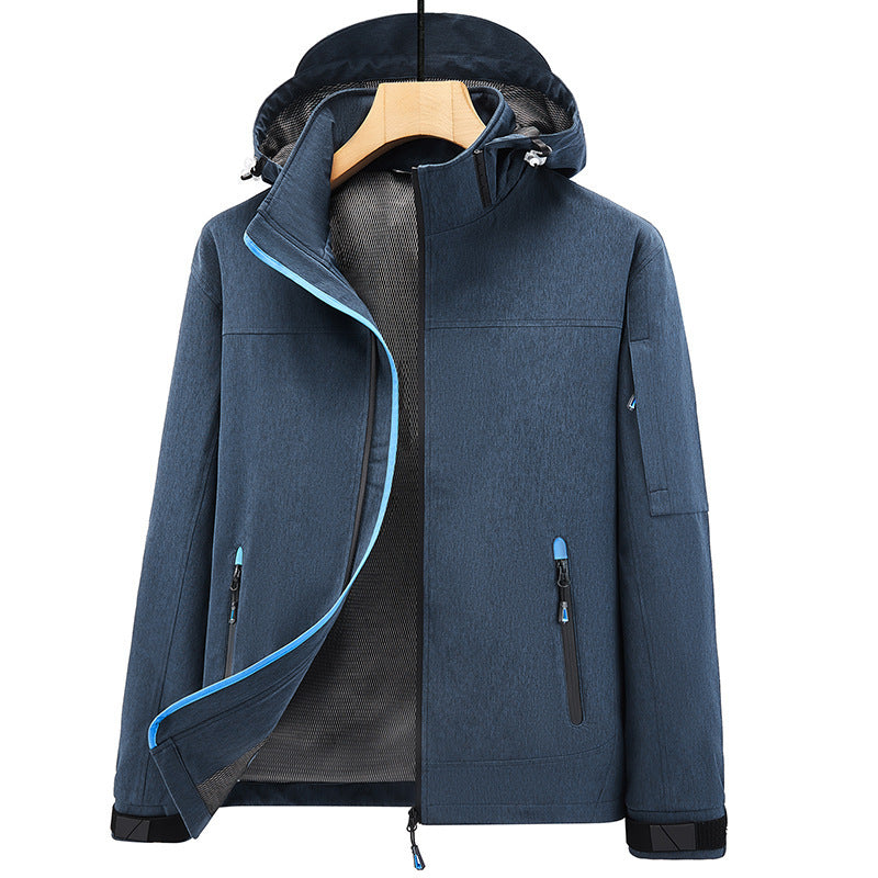 Herren Atmungsaktive Softshell-Outdoorjacke mit Kapuze, verschweißten Reißnähten und Ärmel-Tasche Shop Nory