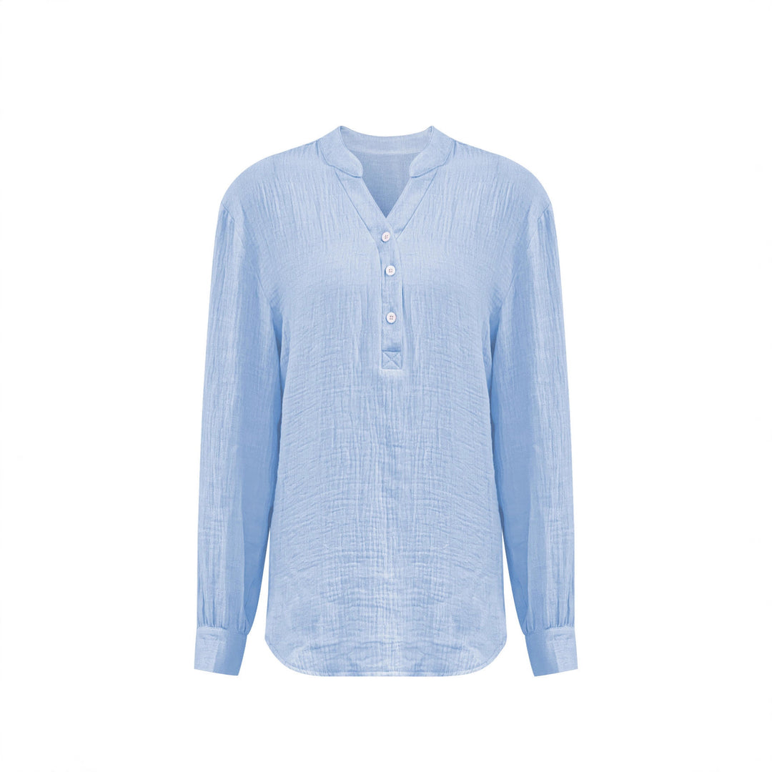 Damen Oversize Texturierte Baumwollbluse mit Henley-Knopfleiste Shop Nory