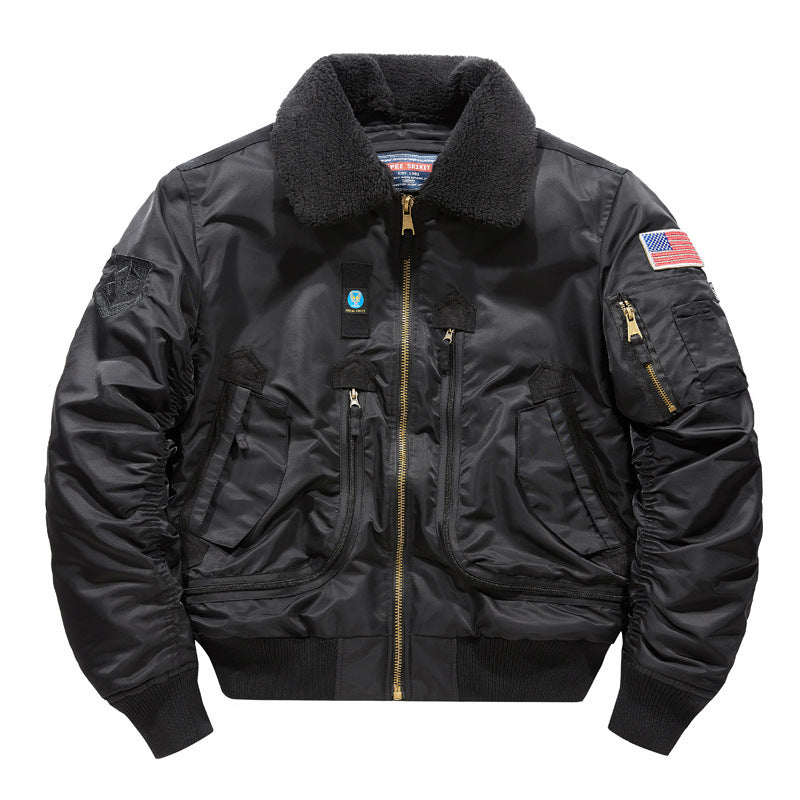 Herren Piloten-Bomberjacke mit Teddykragen, Mehrfachtaschen und winddichter Nylonhülle Shop Nory