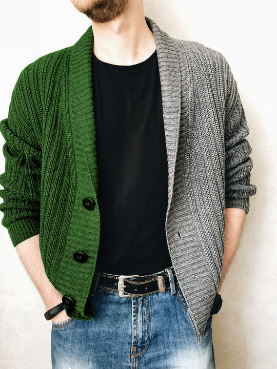 Herren Grobstrick-Cardigan mit Schalkragen, Rippstruktur und markanten Knöpfen Shop Nory