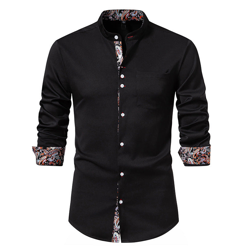 Herren Langarm Hemd mit modernem Stehkragen und Paisleymuster