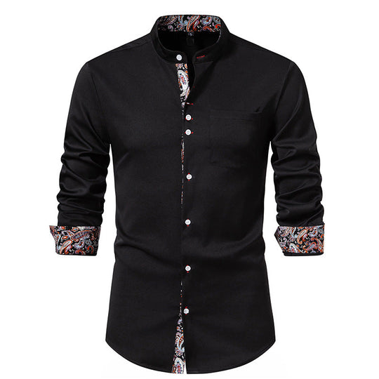 Herren Langarm Hemd mit modernem Stehkragen und Paisleymuster