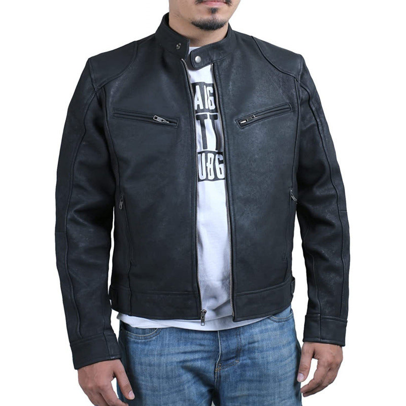 Herren Bikerjacke mit Stehkragen und Reißverschlusstaschen