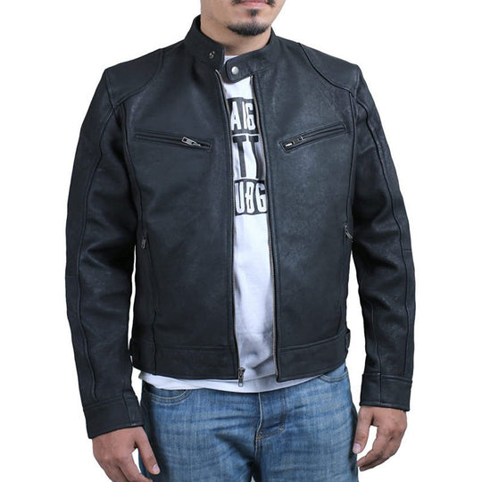 Herren Bikerjacke mit Stehkragen und Reißverschlusstaschen