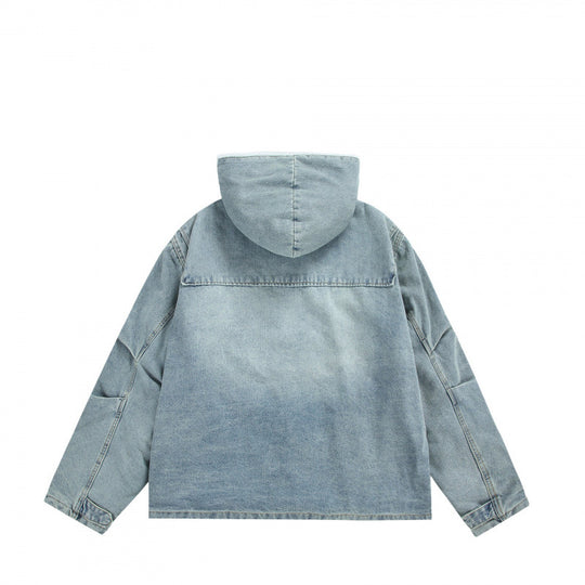 Unisex Kapuzen-Jeansparka im Used‑Look mit Teddyfleece-Futter und aufgesetzten Pattentaschen Shop Nory