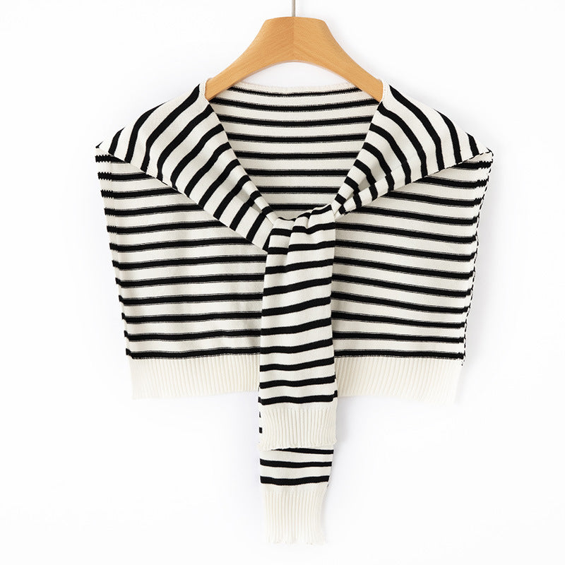 Damen Kurzgestricktes Schultercape zum Binden gestreifte Feinstrick-Wickelstola Shop Nory