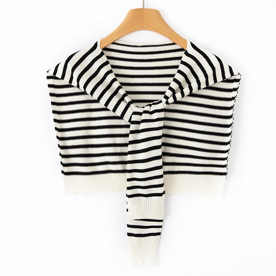 Damen Kurzgestricktes Schultercape zum Binden gestreifte Feinstrick-Wickelstola Shop Nory