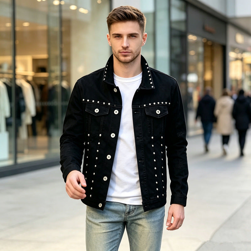 Herren Modische Jeansjacke mit Nieten Shop Nory