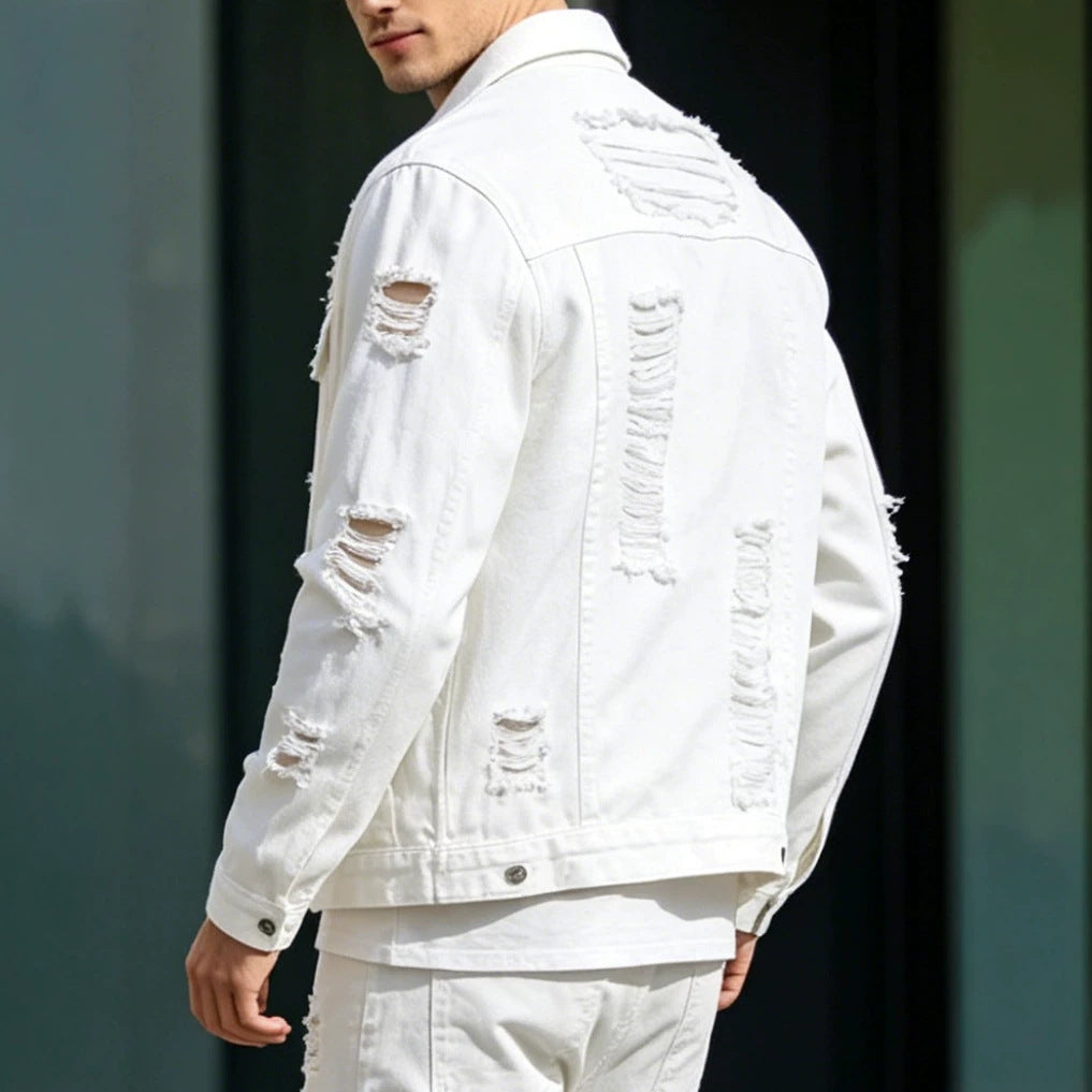 Herren Modische Jeansjacke mit Zerrissenen Details Shop Nory