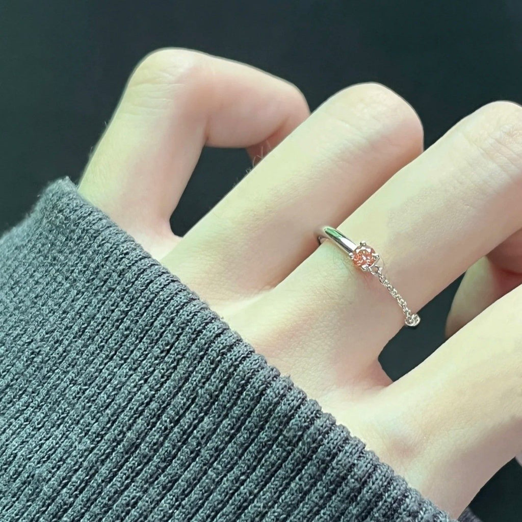 Damen Offener Ring mit funkelndem Stein und Kettenakzent Shop Nory
