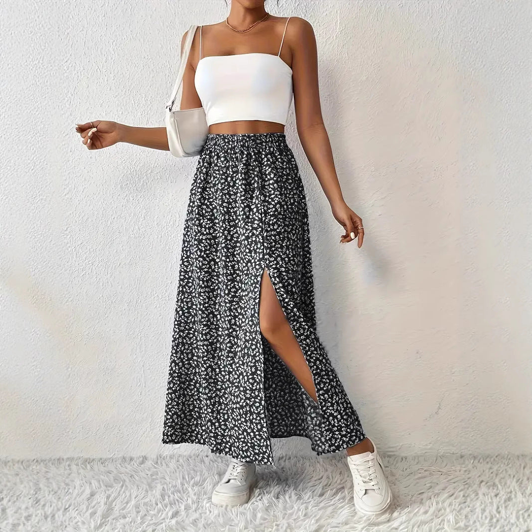 Damen Maxirock mit elegantem Schlitz und floralem Muster