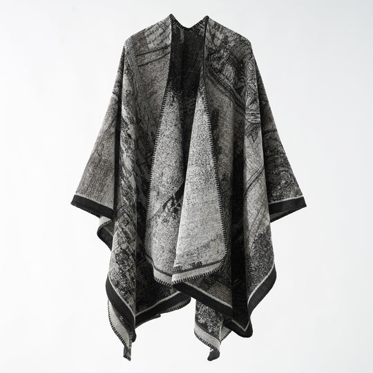 Damen Jacquard-Poncho-Überwurf mit weitem Kimono-Fall und softem Wollmix Shop Nory