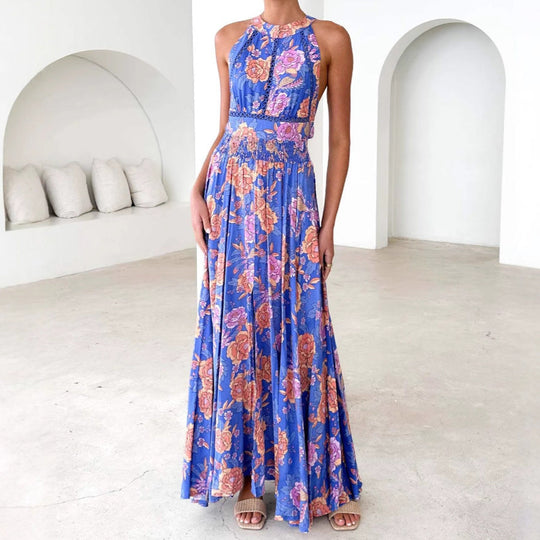 Damen Maxikleid mit elegantem floralem Design und schwingendem Rock