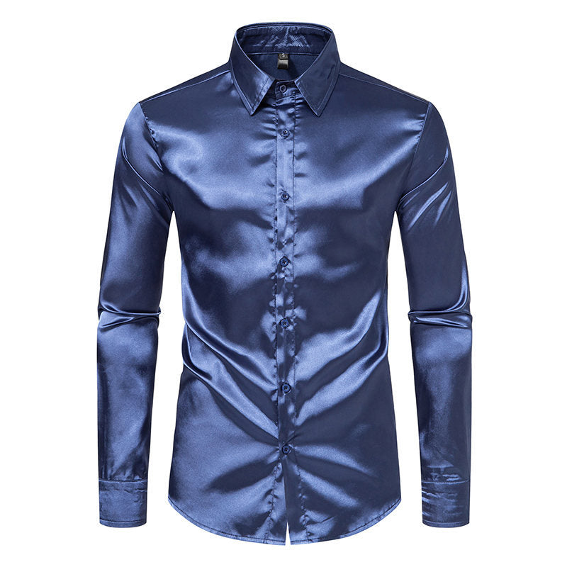 Herren Elegantes Satin-Hemd mit glänzender Oberfläche und modernem Schnitt