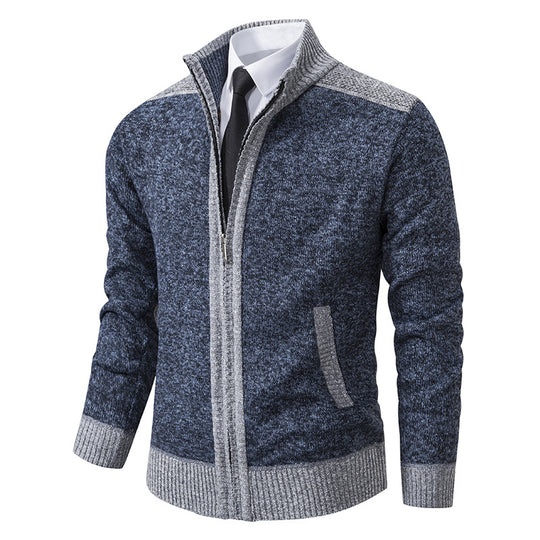 Herren Strick-Zipjacke mit Stehkragen und Kontrastblenden Shop Nory