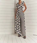 Damen Eleganter Jumpsuit mit Wickelgürtel und geometrischem Muster