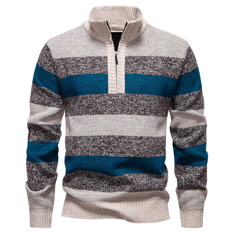 Herren modischer Strickpullover mit halbhohem Kragen und kontrastierenden Streifen