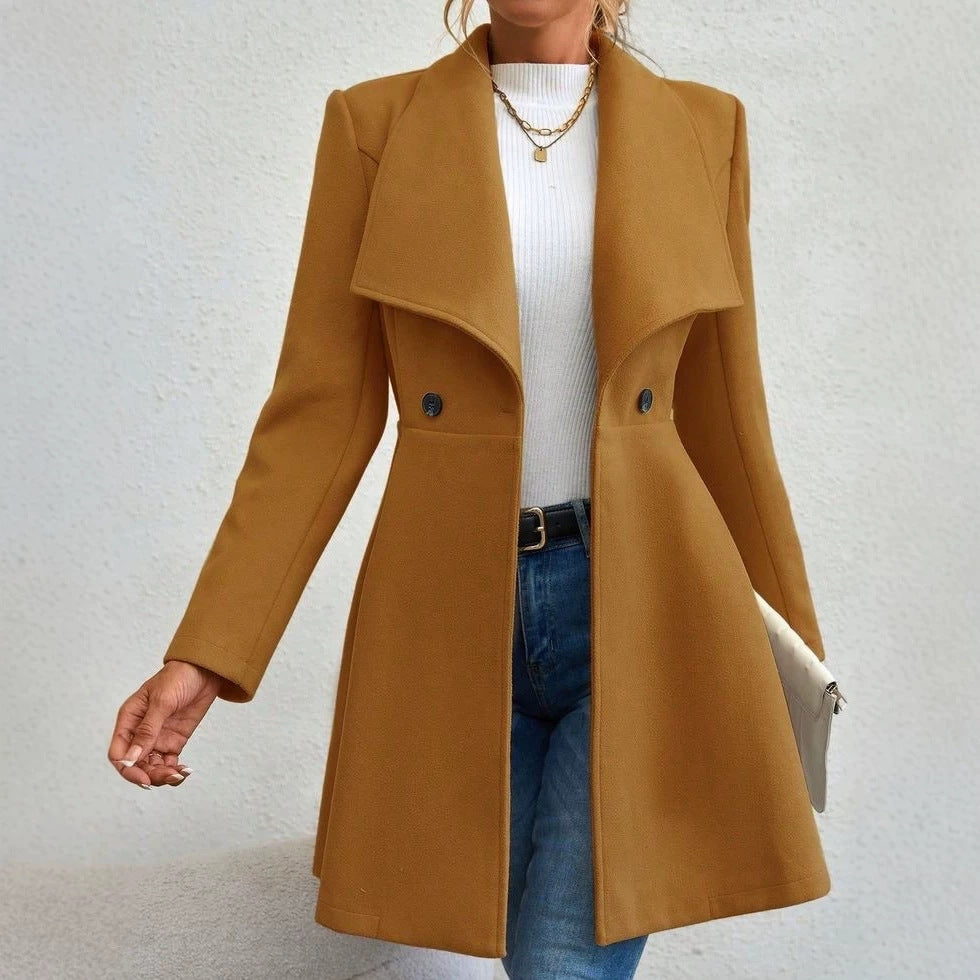 Damen Taillierter Kurzmantel mit Wasserfallkragen und ausgestelltem Schößchen Shop Nory