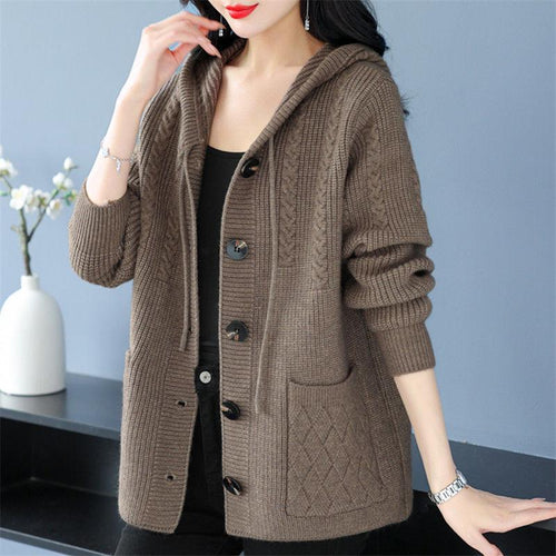 Damen Strickjacke mit Kapuze und Zopfmuster Shop Nory
