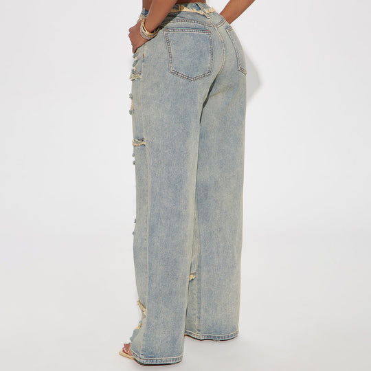 Damen Hochtaillierte Oversize-Jeans mit weitem Bein und ausgefransten Rissen Shop Nory