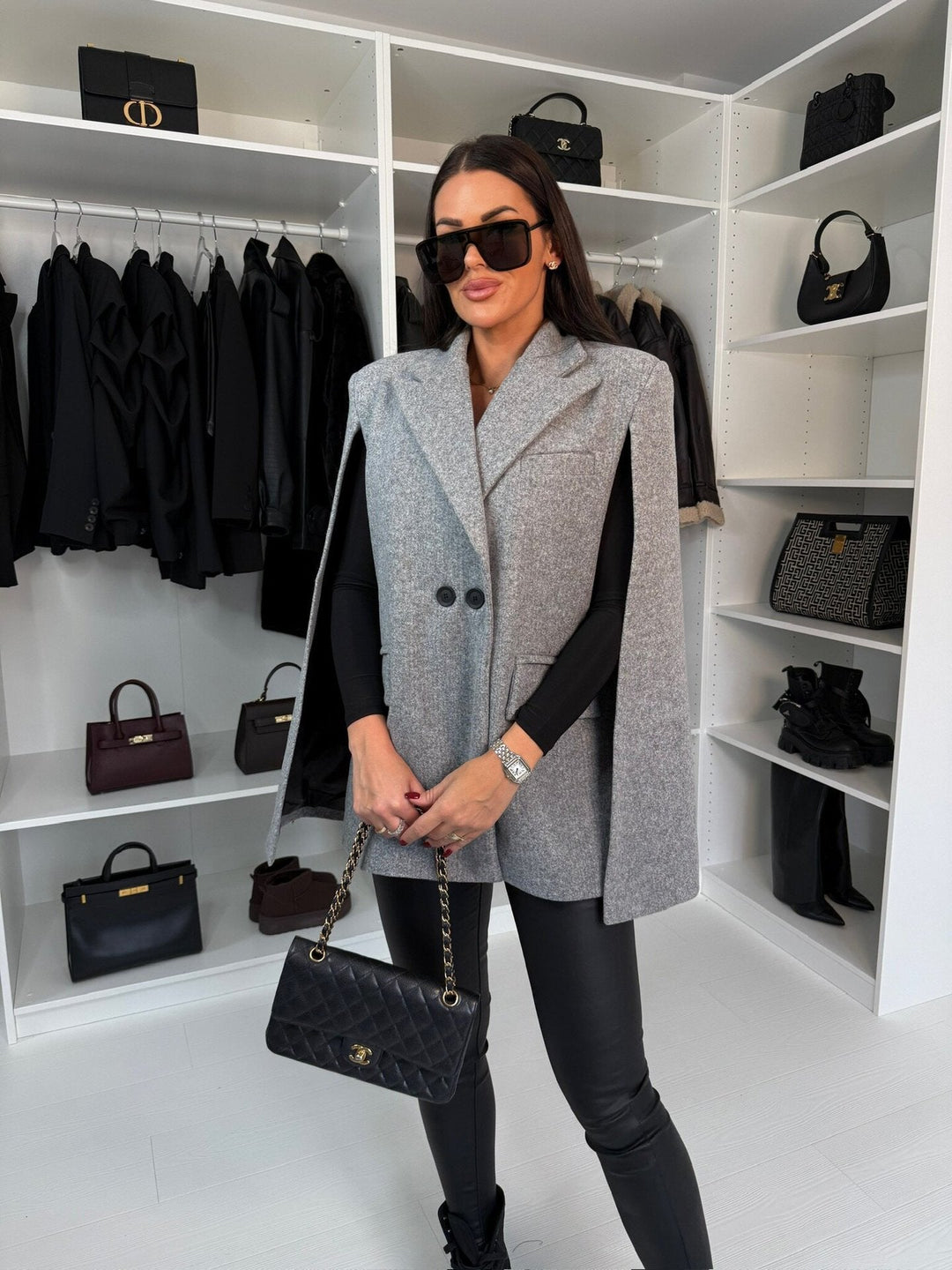 Damen modischer Cape-Blazer mit doppelter Knopfleiste