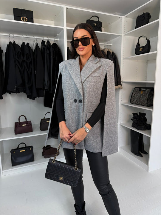Damen modischer Cape-Blazer mit doppelter Knopfleiste
