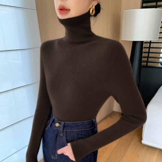 Damen Schlanker Feinstrickpullover mit hohem Rollkragen und feiner Rippstruktur Shop Nory