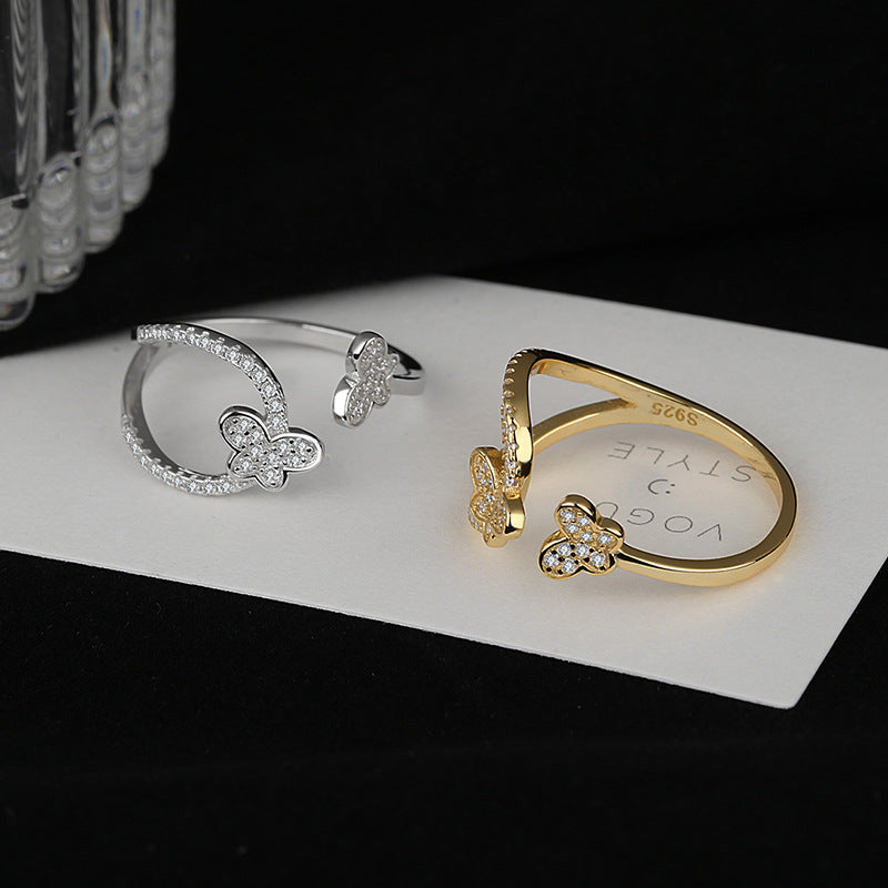 Damen Offener Ring mit funkelnden Schmetterlingsmotiven Shop Nory