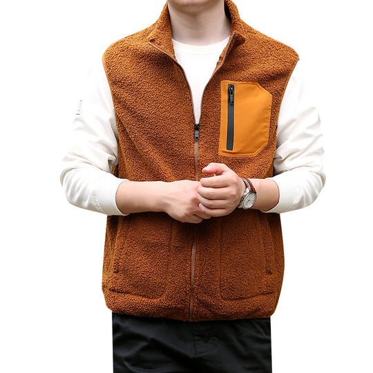 Herren Teddyfleece-Outdoorweste mit hohem Kragen, durchgehendem Reißverschluss und verschweißter Brusttasche Shop Nory