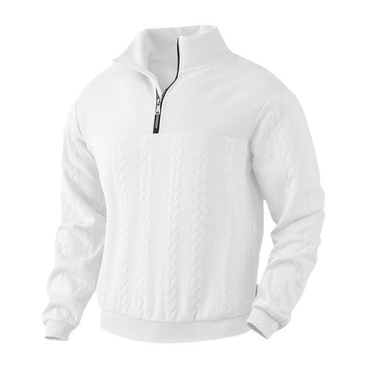 Herren nan grobgestrickter Troyer-Pullover mit Zopfmuster, Stehkragen und halbem Reißverschluss Shop Nory