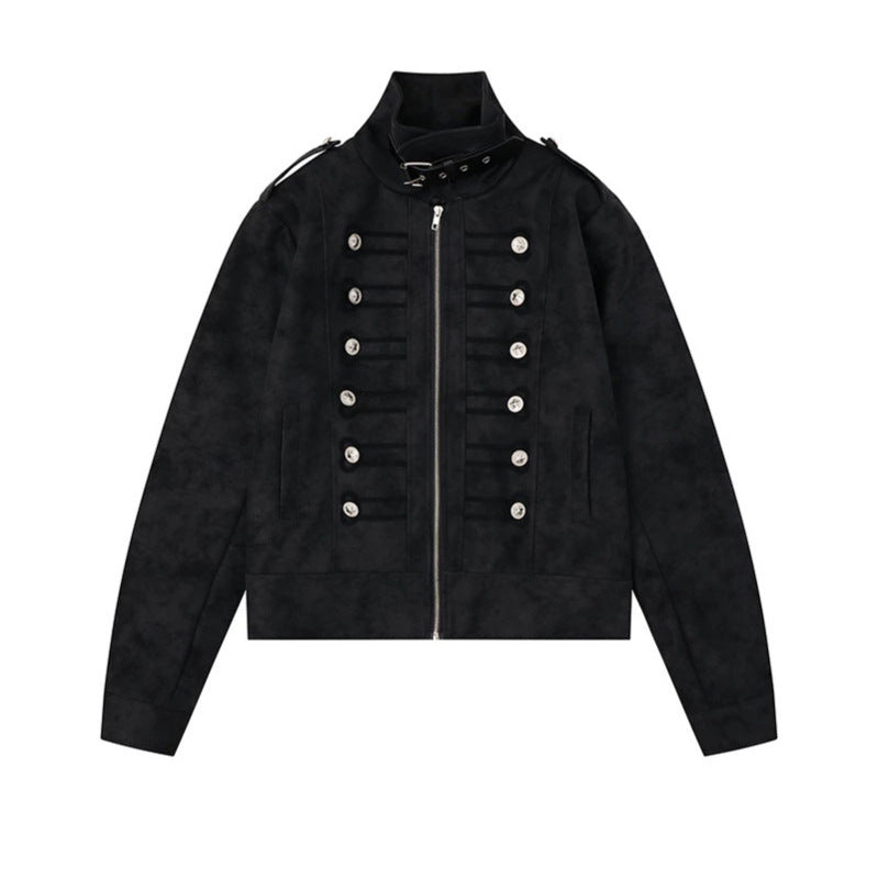 Damen Militärisch inspirierte kurze Jacke mit Reißverschluss, dekorativen Knopfleisten und Schulterklappen Shop Nory