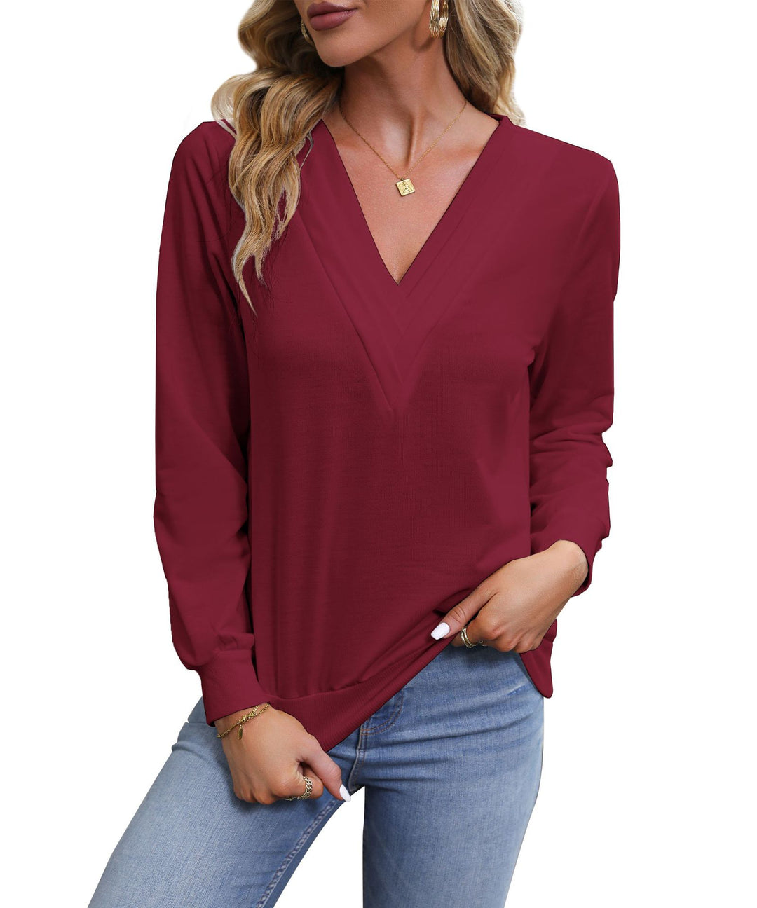 Damen V‑Ausschnitt Longsleeve aus feinem Stretch‑Viskosejersey mit taillierter Schnittführung Shop Nory