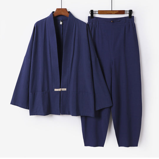Herren Zen-Relax-Set mit offener Kimono-Jacke, dekorativem Knebelverschluss und tapered Harem-Joggpants Shop Nory