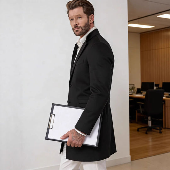 Herren Langer Unstrukturierter Leinen-Blazer mit Ein-Knopf-Verschluss und aufgesetzten Taschen Shop Nory